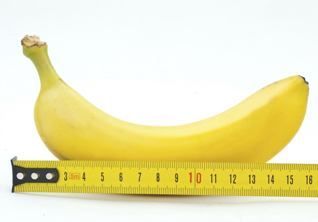 medir o pene antes da ampliación usando o exemplo dunha banana